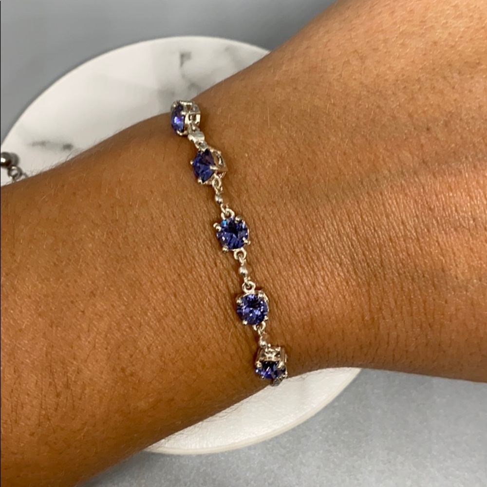 Simulated Blue Sapphire; Diamond Bolo Bracelet316L
